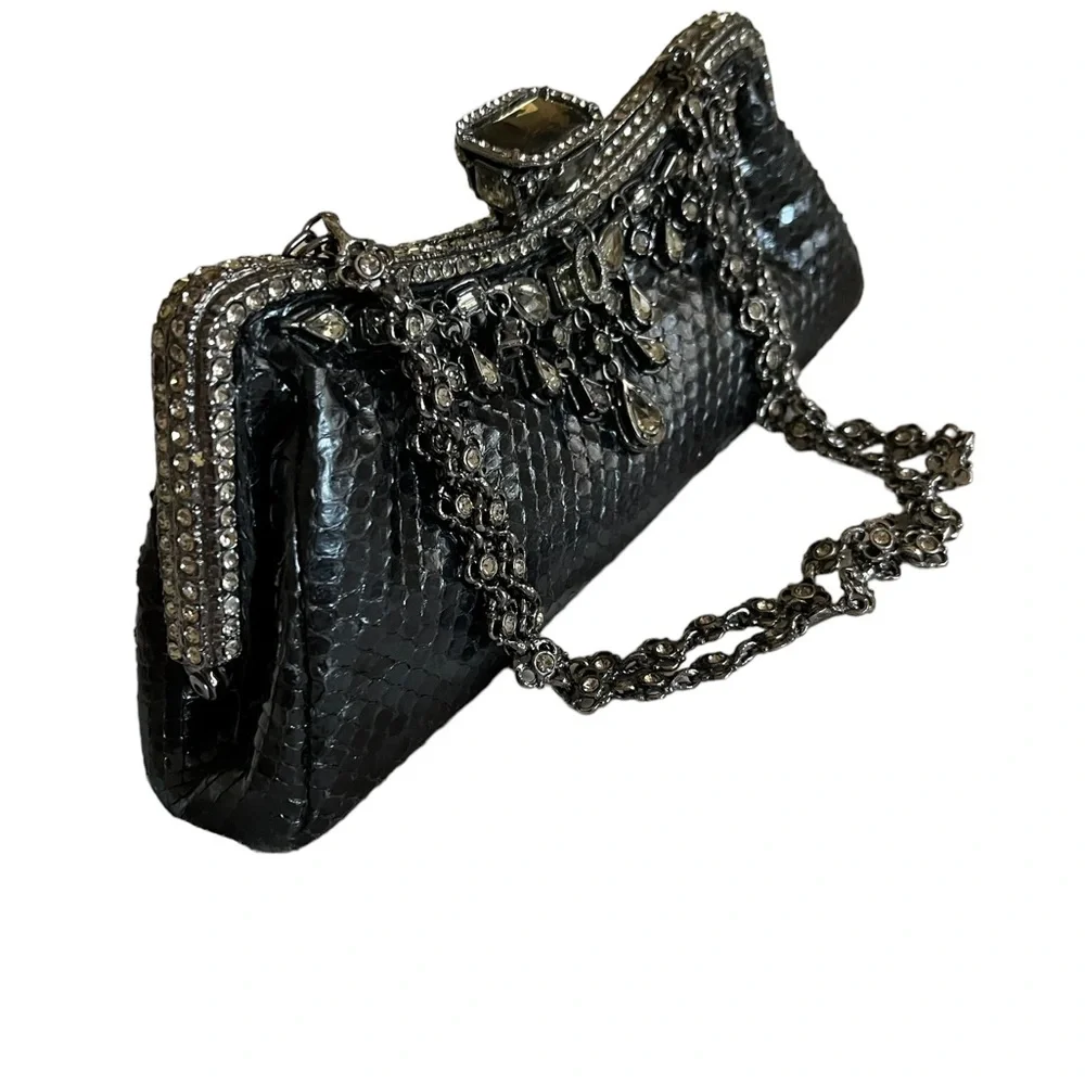 CLARA KASAVINA hand made black snake skin handbag clutch bag - Picture 8 of 16